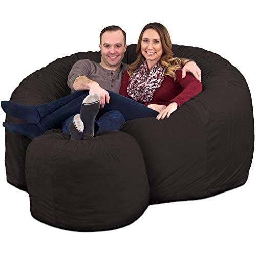 ULTIMATE SACK 6000 Bean Bag Chair w/Foot Stool in Multiple Sizes and Colors: Giant Foam-Filled Furniture - Machine Washable Covers, Double Stitched Seams, Durable Inner Liner. (6000, Grey Suede)