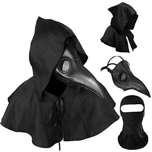 Plague Doctor Mask and Cloak Long Nose Beak Halloween Costume Props Leather Masks for Adult