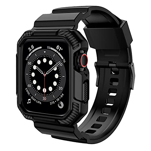 OROBAY Compatible with Apple Watch Band 45mm 44mm 42mm with Case, Shockproof Rugged Band Strap for iWatch SE2 SE Series 8/7/6/5/4/3/2/1 45mm 44mm 42mm with Bumper Case Cover Men Women, Matte Black