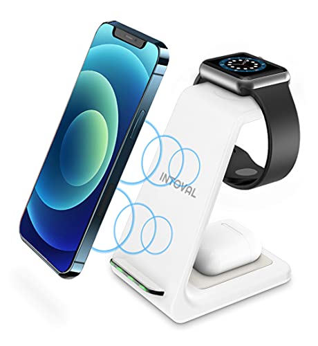 Intoval Wireless Charging Station, 3 in 1 Charger for Apple iPhone/iWatch/Airpods,iPhone 14,13,12,11 (Pro,Pro Max)/XS/XR/XS/X/8(Plus),iWatch 8/Ultra/7/6/SE/5/4/3/2,Airpods Pro2/Pro1/3/2/1 (A3,White)