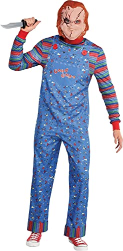 Party City Chucky Halloween Costume for Men, Child’s Play, Standard (40-42), with Jumpsuit and Mask