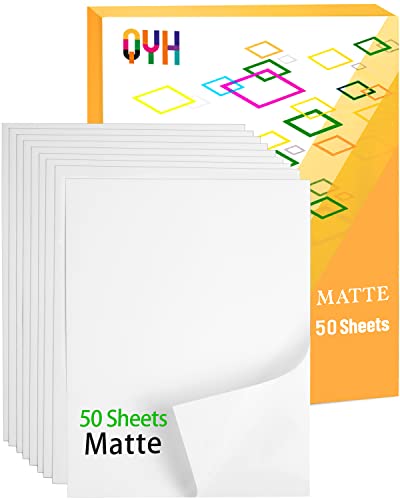 Premium Printable Vinyl Sticker Paper - 50 Matte White Waterproof Decal Paper Sheets for Inkjet Printer Standard Letter Size 8.5'x11'