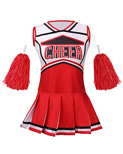 yolsun Cheerleader Costume for Girls Halloween Cute Uniform Outfit (110(3y)), Red)