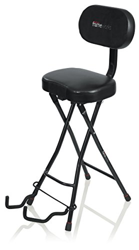 Gator Frameworks Guitar Seat with Padded Cushion, Ergonomic Backrest and Fold Out Guitar Stand; Holds both Acoustic and Electric Guitars (GFW-GTR-SEAT)