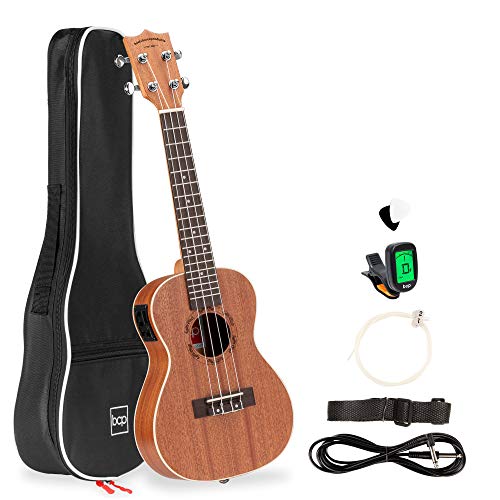 Best Choice Products 23in Acoustic Electric Concert Sapele Ukulele Starter Kit w/Gig Bag, Built-in Tuner, Strap, Extra Strings, Picks