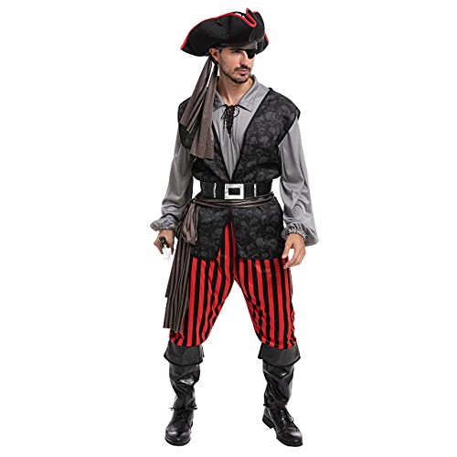 Spooktacular Creations Adult Men Pirate Costume for Halloween, Costume Party, Trick or Treating, Cosplay Party (Small) Black