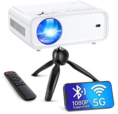 Portable Mini Projector with 5G WiFi and Bluetooth, ACROJOY 1080P Supported Movie Projector with Tripod & 240' Display, Outdoor Video Projector Compatible w/ TV Stick/HDMI/USB/PS5/iOS/Android