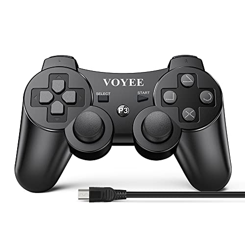 VOYEE PS3 Controller Wireless - Rechargable Remote Control/Gamepad with Charging Cable for Sony Playstation 3 (Black)