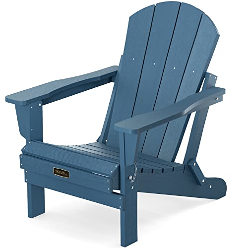 SERWALL Folding Adirondack Chair Patio Chair Lawn Chair Outdoor Adirondack Chairs Weather Resistant for Patio Deck Garden, Backyard Deck, Fire Pit - Blue