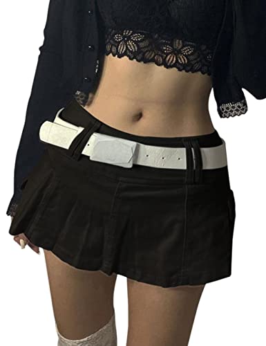MISSACTIVER Women’s Low Waist Jeans Skirt Zipper Back 90S Streetwear Patchwork A-line Mini Skirt with Pockets