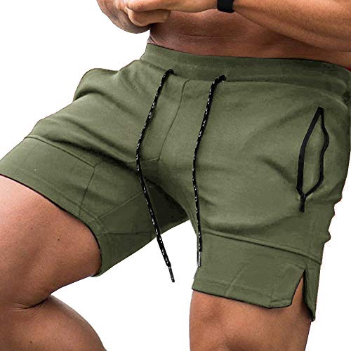 COOFANDY Men's Gym Workout Shorts Athletic Training Shorts Fitted Weightlifting Bodybuilding Shorts with Zipper Pockets Army Green