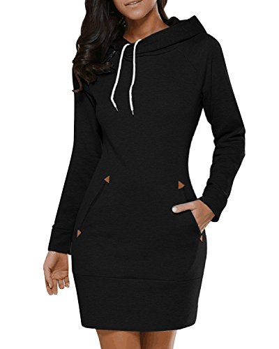 BIUBIU Women's Long Sleeve Cotton Slim Mini Length Pullover Sweatshirt Hoodie Dress with Pocket