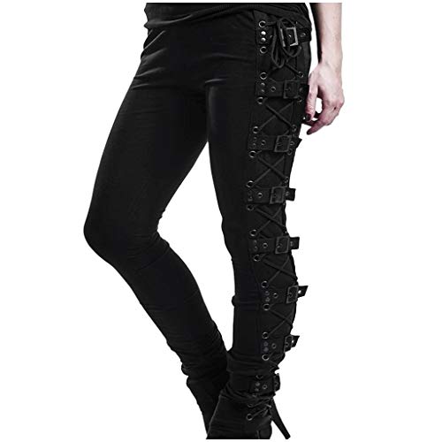 Plus Size Womens Pants Gothic Criss Cross Lace Up Buckle Strap Skinny Leggings Steampunk Ladies Trouser