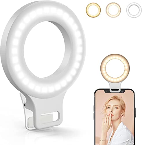 Clip on Ring Light, Kimwood Rechargeable 60 LED Selfie Ring Light for Phone, Laptop, Tablet ( 3 Models, 5 Level Brightness)