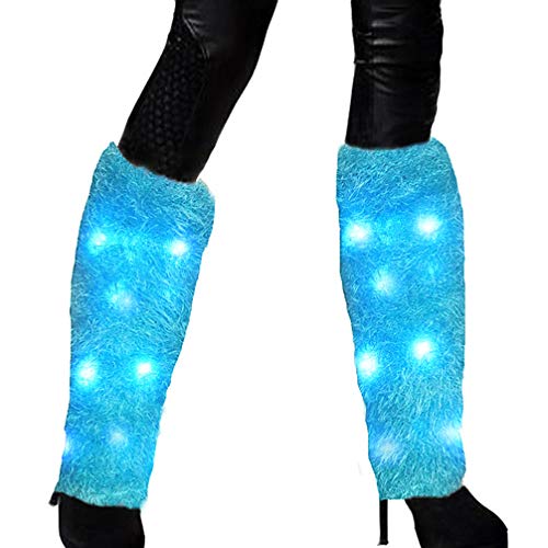 Luwint LED Flashing Furry Arm Leg Warmers - Light Up Clothing Accessories for Halloween Party Costume Christmas Rave, 1 pair