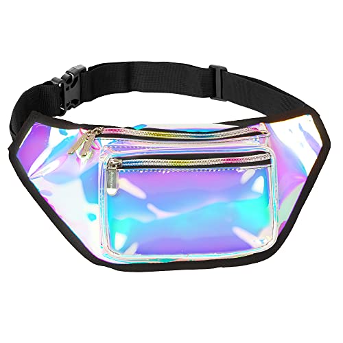 Holographic Fanny Pack Belt Bag | Waterproof fanny pack for Women Fashionable - Crossbody Bag Bum Bag Waist Bag Waist Pack - Hands Free Rave Fanny Pack for Hiking, Running, and travel (Luminous)