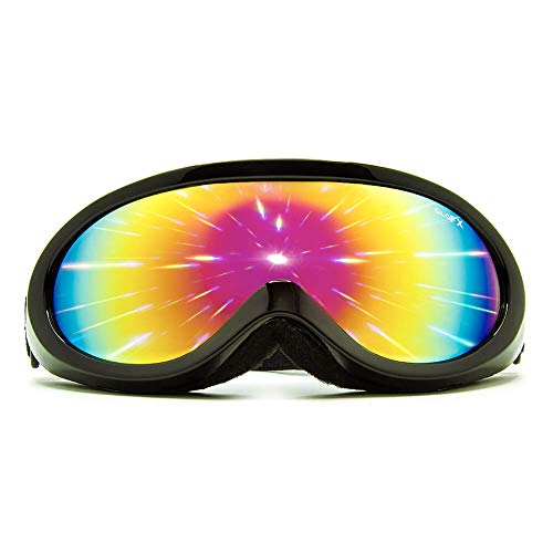 GloFX Black Diffraction Ski Goggles - Rainbow Gradient Rave Prism Kaleidoscope Lightshow Lenses