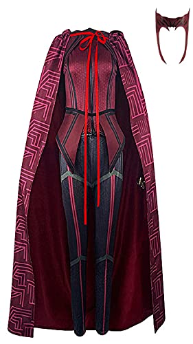 Women's Wanda Maximoff Cosplay Costume Scarlet Witch Costume Cloak Tops Pants with Headpiece for Halloween Outfits (X-Small, Full Set)