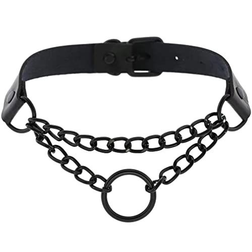 Adjustable PU Leather Choker Necklace, Goth Punk Choker Collar Necklace for Women Girls Boys Rockers (Black Choker)