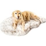 Puprug Faux Fur Memory Foam Orthopedic Dog Bed, Premium Memory Foam Base, Ultra-Soft Faux Fur Cover, Modern and Attractive Design (Large/Extra Large - 50' L X 30' W, White Curve)