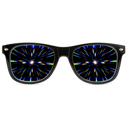 GloFX Ultimate Diffraction Glasses - Black - 3D Prism Effect EDM Rainbow,Black,