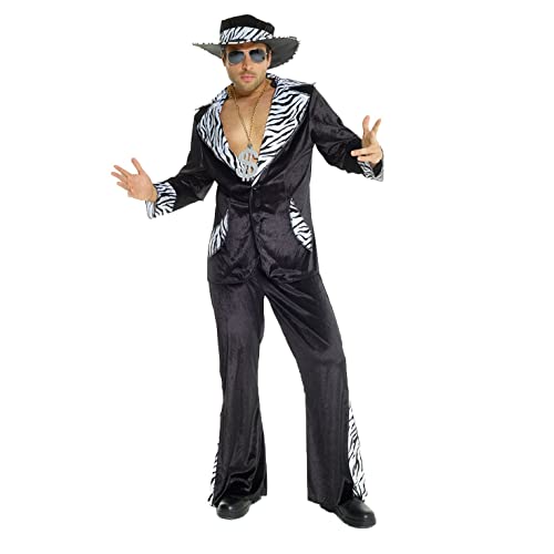 Morph Mens Pimp Costumes for Men Black 70s Outfit Pimp Suit Adult Halloween Costumes Large