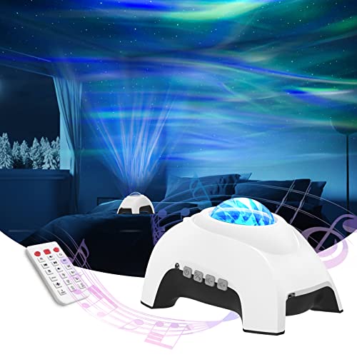 Star Projector, AIRIVO Galaxy Projector Northern Lights, Aurora Projector & Music Speaker & White Noise, Night Light Projector for Kids Adults, for Bedroom, Room Decor, Party, Ceiling(White)