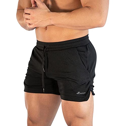 Surenow Mens Running Gym Shorts 3 Inch Breathable Lightweight Athletic Sport Shorts Training Workout Shorts with Pockets