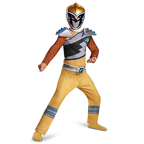 Gold Power Rangers Costume for Kids. Official Licensed Gold Ranger Dino Charge Classic Power Ranger Suit with Mask for Boys & Girls, Small (4-6)