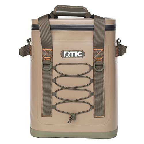RTIC Backpack Cooler 20 Can, Insulated Portable Soft Cooler Bag Waterproof for Ice, Lunch, Beach, Drink, Beverage, Travel, Camping, Picnic, Car, Hiking, Tan