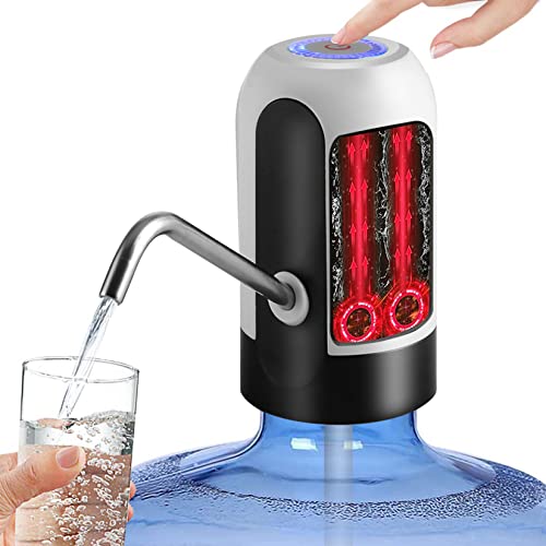 PUDHOMS 5 Gallon Water Dispenser - USB Charging Universal Fit Water Bottle Pump for Drinking Water Portable Automatic Electric Pump for Home Kitchen Office Camping Switch for 2 - 5 Gallon Jugs