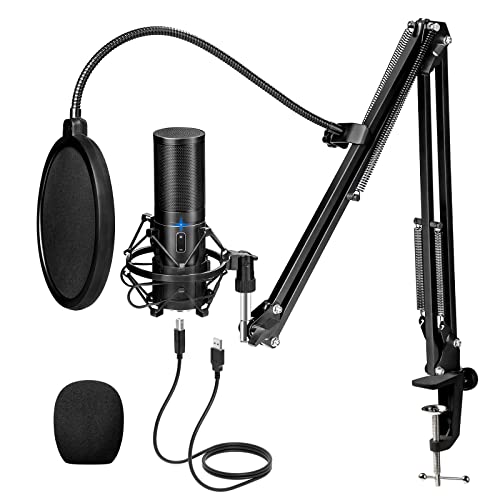 TONOR USB Gaming Microphone, PC Streaming Mic Kit for PS4/5/Discord/Twitch Gamer, Condenser Studio Cardioid Microfono for Podcasting, Recording, Content Creation, Singing with Adjustable Arm Stand Q9