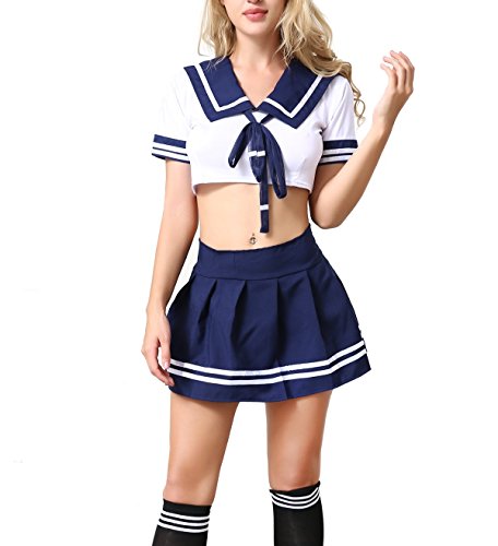 ANJAYLIA Women Lingerie Schoolgirls Outfit Lingerie Roleplay Cosplay Sailor Costumes with Socks