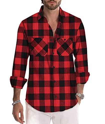 Deer Lady Mens Flannel Plaid Shirts Button Down Long Sleeve Casual Shirts Pack of 2/ Pack of 1