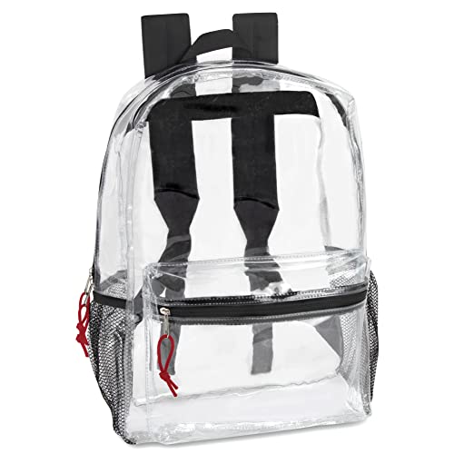 Stadium Events Work Clear Vinyl Zippered Backpack with Mesh Side Pockets Durable Black Shoulder Straps Waterproof Transparent Heavy Duty Backpack for School Lightweight Concert & Sport Event Travel 1 Pack Security 16.5x12.6x6.3 Inch 