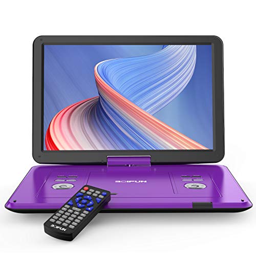 BOIFUN 17.5' Portable DVD Player with 15.6' Large HD Screen, 6 Hours Rechargeable Battery, Support USB/SD Card/Sync TV and Multiple Disc Formats, High Volume Speaker, Purple