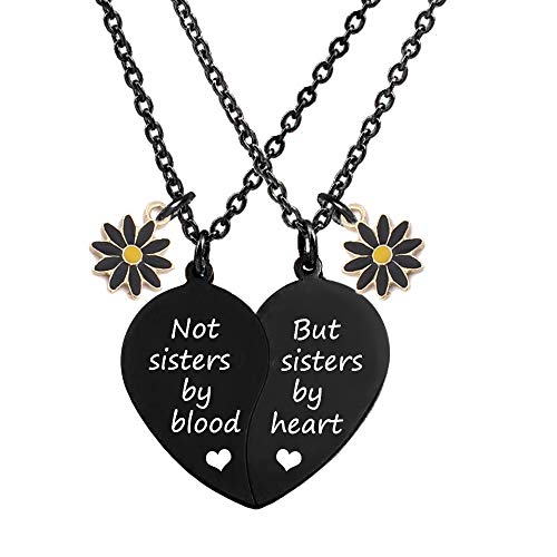MJartoria BFF Necklace for 2-Split Heart Necklace Not Sisters by Blood Pendant Best Friend Friendship Necklace Set of 2 Valentines Day Gifts for Her