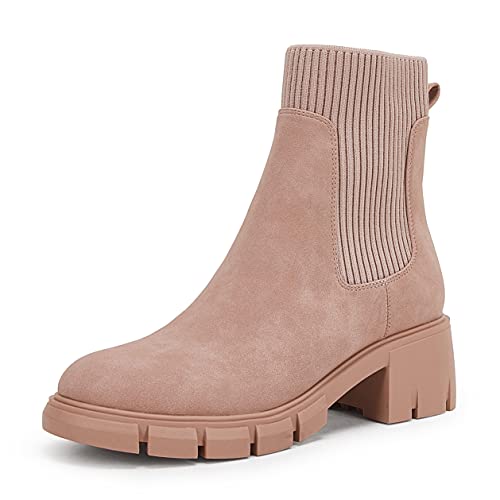 Womens Platform Ankle Boots Elastic Chunky Block Heel Chelsea Booties Lug Sole Non-Slip Combat Shoes