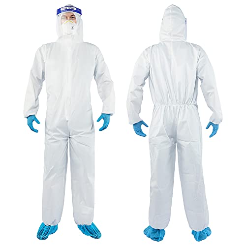 YIBER Disposable Protective Coverall Hazmat Suit, Heavy Duty Painters Coveralls, Made of SF Material, Excellent air permeability and water repellency- 1 PCS/PACK (XXL, White)