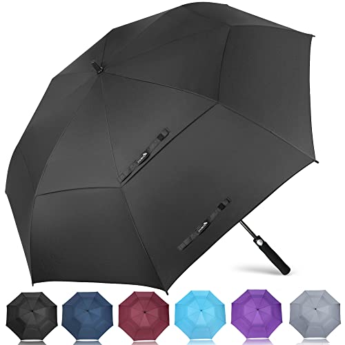 ZOMAKE Golf Umbrella 62 Inch, Large Windproof Umbrellas Automatic Open Oversize Rain Umbrella with Double Canopy for Men - Vented Stick Umbrellas(Black)