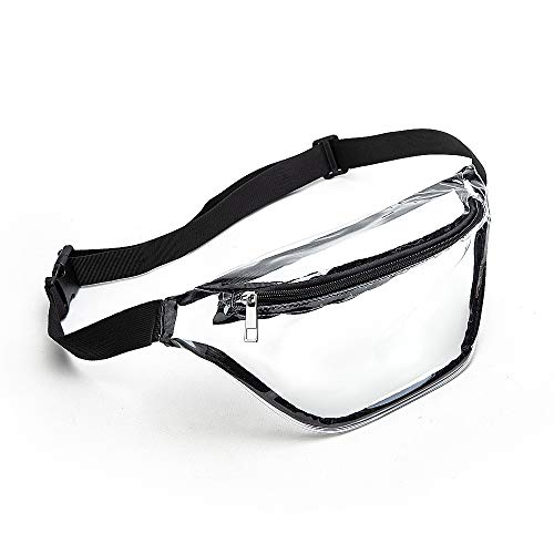 Clear Fanny Pack Women, Waterproof Small Clear Waist Bag Cute Waist Pack with Adjustable Strap, Clear Bag Stadium Approved, Perfect for Concerts, Hiking and Sports Events (Black)