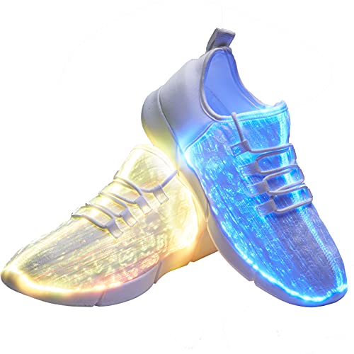 YIQIZQ Fiber Optic Shoes Light Up Sneakers for Women Men LED Luminous Trainers Flashing Shoes for Festivals,Halloween with USB Charging, White 35