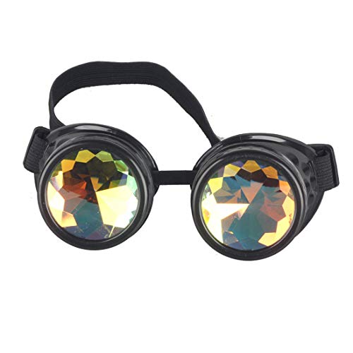 SLTY Kaleidoscope Rave Goggles Steampunk Glasses with Rainbow Crystal Glass Lens