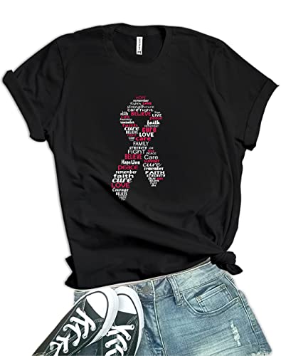 Decrum Breast Cancer Womens Awareness Shirts - Pink Ribbon Cancer Survivor Shirts for Hope and Support