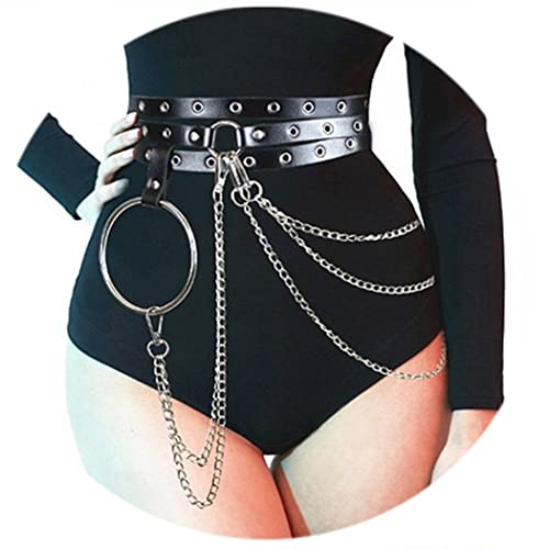 Nicute Punk Waist Belt Chain Leather Black Belly Chains Layered Goth Body Accessories for Women and Girls