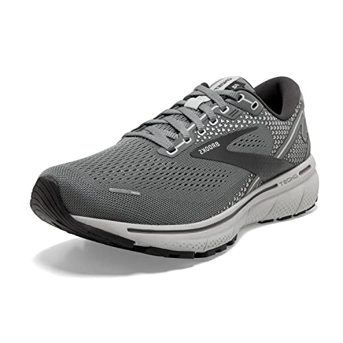 Brooks Ghost 14 Sneakers for Men Offers Soft Fabric Lining, Plush Tongue and Collar, and L Lace-Up Closure Shoes Grey/Alloy/Oyster 10.5 EE - Wide