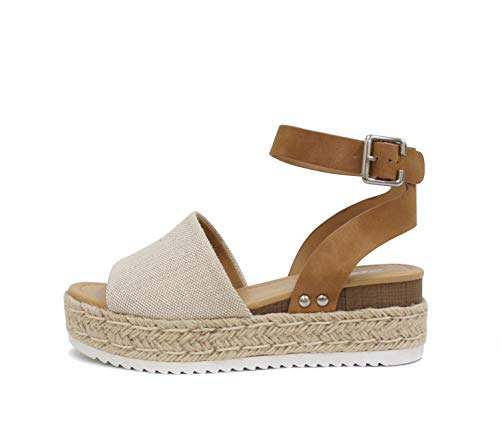 Soda Topic Open Toe Buckle Ankle Strap Espadrilles Flatform Wedge Casual Sandal