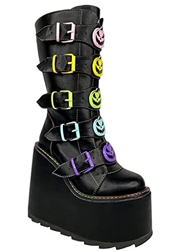 YRU Dune Jackolantern Platform Boots in Black Pastel - Black/Pastel- Rave, Goth, EDM, Festival (numeric_8)