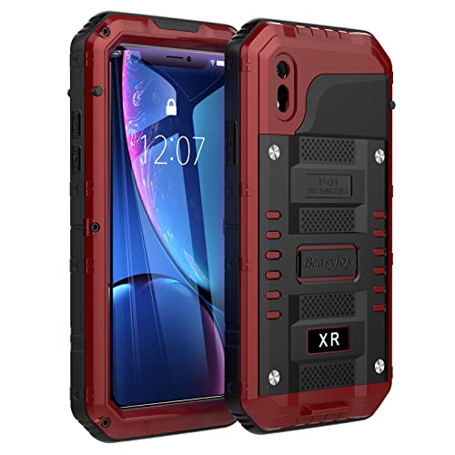 Beasyjoy iPhone XR Metal Case Heavy Duty with Screen Full Body Protective Waterproof Shockproof Tough Rugged Hybrid Military Grade Defender Outdoor(Red)