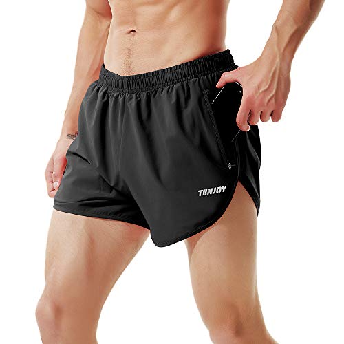 TENJOY Men's Running Shorts Gym Athletic Workout Shorts for Men 3 inch Sports Shorts with Zipper Pocket